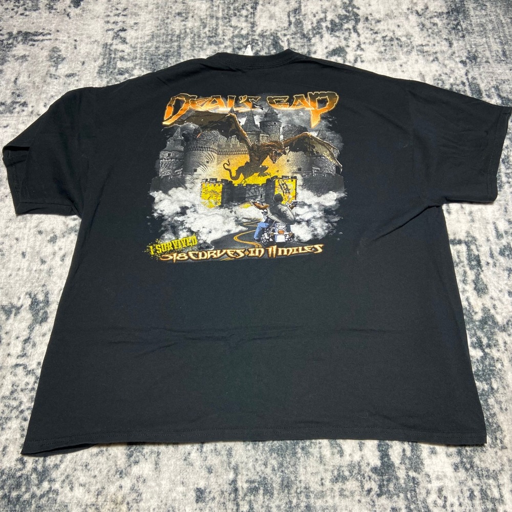 Deals Gap Motorcycle Resort Black T Shirt Dragon Biker‎ Graphic Tee Mens 2XL